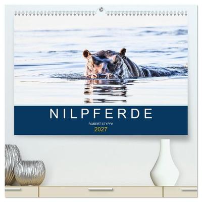 Nilpferde, Kolosse in Afrika (hochwertiger Premium Wandkalender 2027 DIN A2 quer), Kunstdruck in Hochglanz