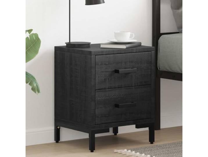 HEFZGDB Nachttische 2 STK. Schwarz 36x30x45 cm Massivholz Kiefer mit 2 Schubladen und Metallfüßen für Stauraum und Stabilität
