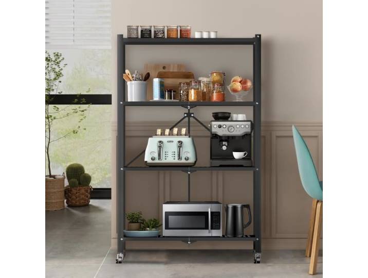 HomeMiYN Étagère de Rangement Pliable à 4 Niveaux Étagère de rangement multifonctionnel Étagère à roulettes 71*34*121.4cm Noir