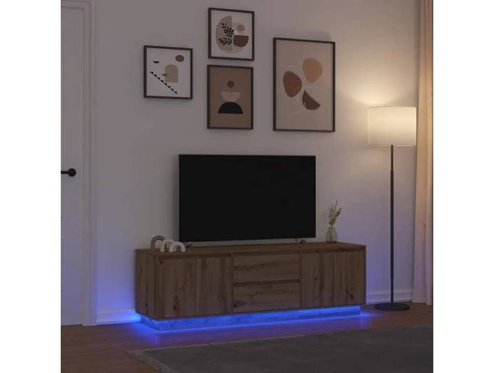 Meuble TV avec éclairages LED chêne artisanal 160 5x41x50 cm support TV meuble télé meuble multimédia banc TV 3328434