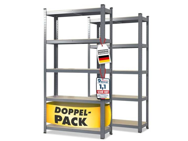 etm Schwerlastregal 2-er Pack 200 x 100 x 50 cm verzinkt Steckregal, Lagerregal, Standregal, Stecksystem ohne Werkzeug montierbar (Lakota, verzinkt)