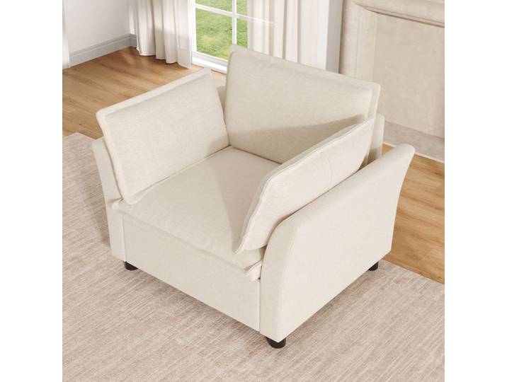 Fauteuil relax beige velours chenille confortable avec accoudoirs