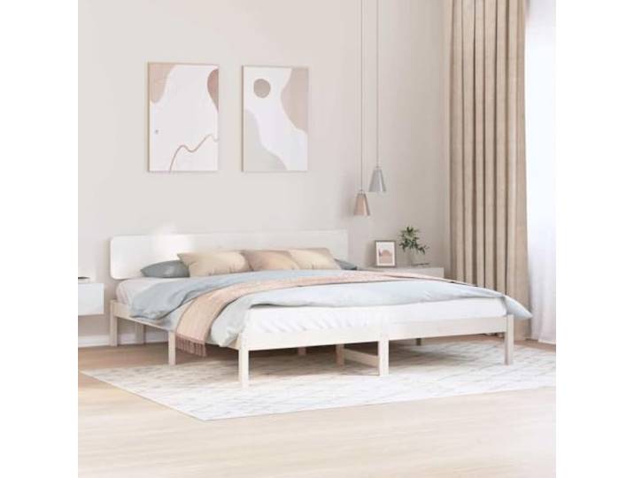 Massives Kiefernholz Modernes Minimalismus Design 180 x 200 cm Weiß Bettrahmen mit Kopfteil Weiß 180x200 cm Massives Kiefernholz Lattenrost Stabil Schlafzimmer Modern