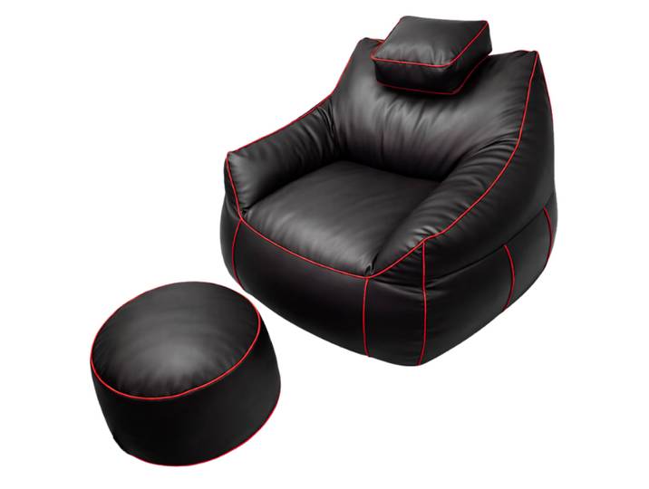 Pouf gaming + repose-pieds en similicuir 100x110 cm rouge