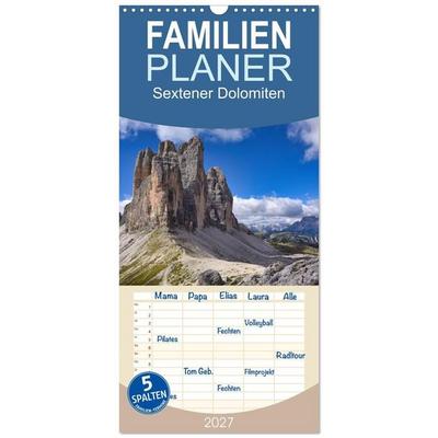 Familienplaner 2027 - Sextener Dolomiten mit 5 Spalten (Wandkalender, 21 x 45 cm) CALVENDO