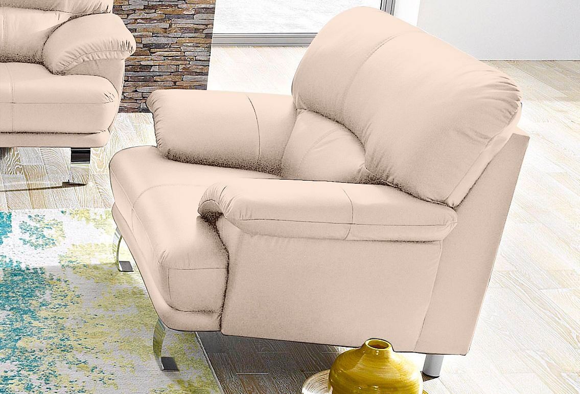 Sessel TRENDMANUFAKTUR "Cecilia, Loungesessel im italienischen Design, hoher Sitzkomfort", beige, B:112cm H:87cm T:89cm, Microfaser PRIMABELLE (100% Polyester);NaturLEDER (echtes Rindsleder) in Sitz und Rücken. Korpus in passendem Kunstleder SOFTLUX bezog
