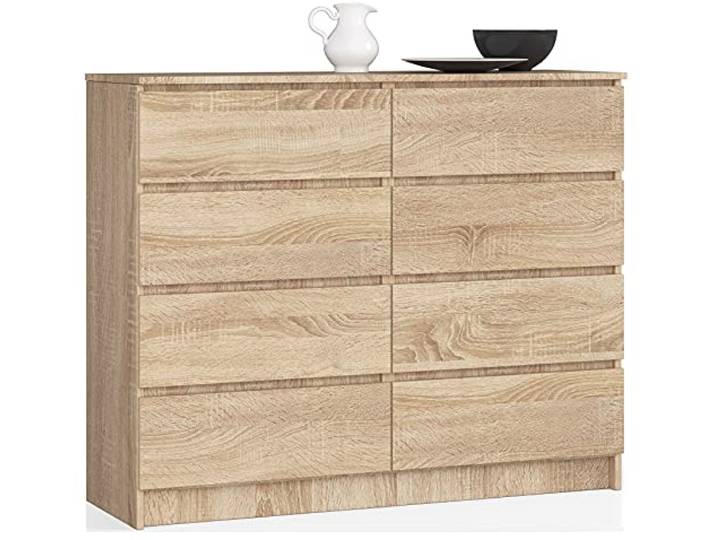 AKORD Kommode K120, 8 Schubladen, 120 cm, Sonoma-Eiche 40 x 99 x 120 cm Sideboard für Wohnzimmer, Schlafzimmermöbel, Kommodenschrank für Arbeitszimmer & Büro