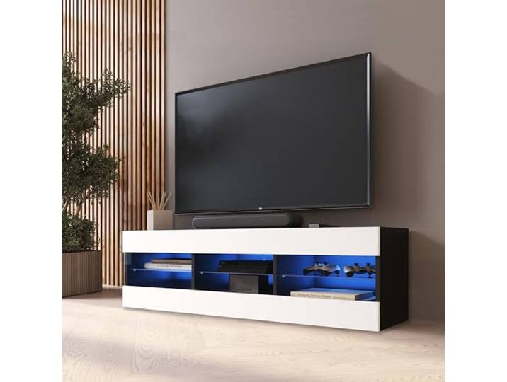 Komodee TV Schrank Tivoli A1 Schwarz/Weiß 140x40,5x35,5 cm Komodee TV Schrank Tivoli, Weiß/Schwarz, Breite 140cm x Höhe 40,5cm x Tiefe 35,5cm, LED Blau, für Wohnzimmer, Schlafzimmer