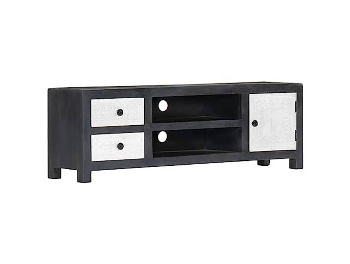 LMTYOENFG TV-Schrank Massivholz Mango Lowboard Grau Weiß 120x30x40 cm Handgeschnitzte Muster veredeln Ihr Wohnzimmer oder Schlafzimmer mit viel Stauraum durch Tür und Schubladen.