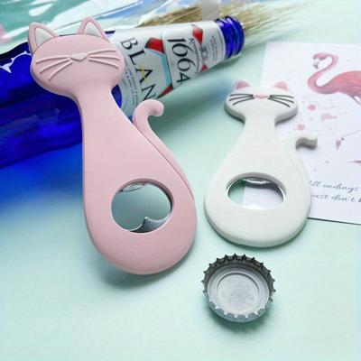 Uplifted Trends Magnetic Cat Bottle Opener And Refrigerator Decoration Cartoon Beer Opener With Strong Magnet white