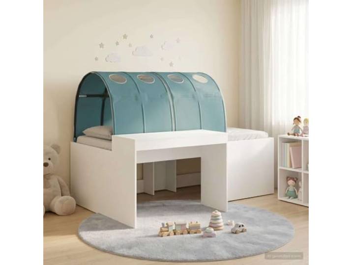 RJPLMFV Hochbett für Kinder, 3-teilig, integrierter Schreibtisch, weiß, hellblau