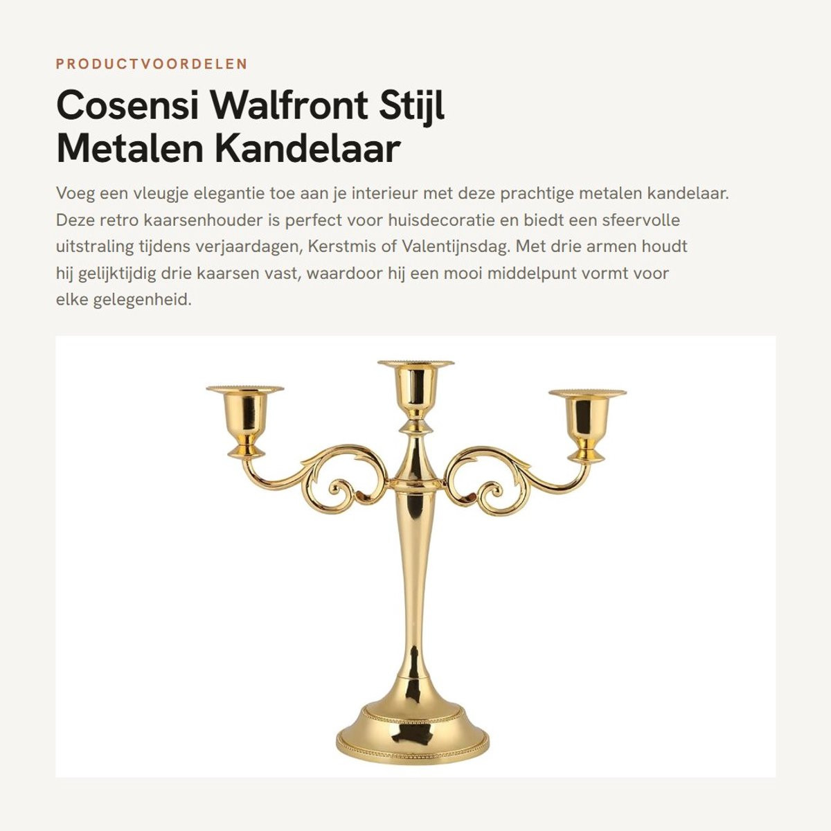 Dailygoods 3-armige metalen kandelaar in retro Europese stijl voor kaarsen