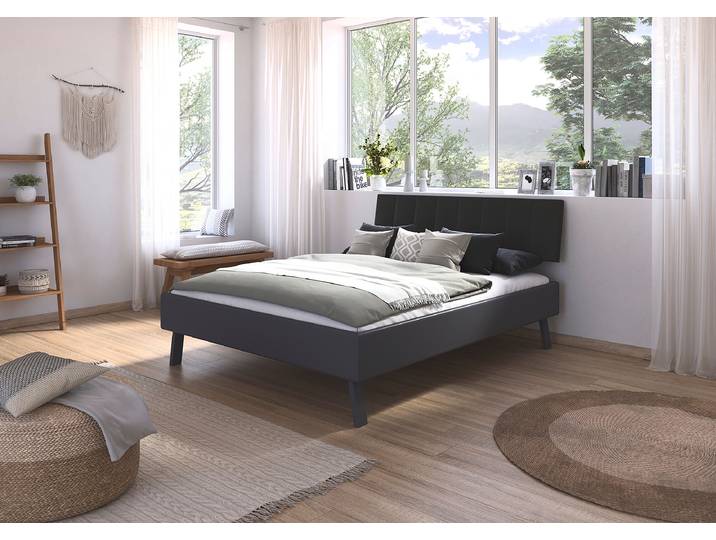 Bettgestell Mavi - Kunstleder 160 x 200cm Kunstleder Grau/Graumetallic