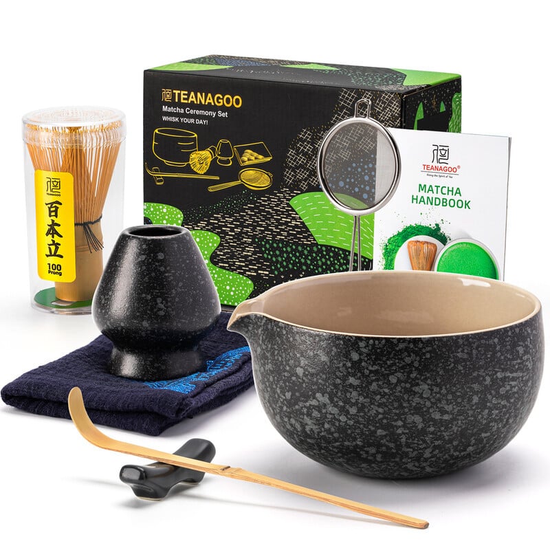TEANAGOO Matcha Set - 7-delige Matcha Kit voor Ceremonie met Klopper en Chawan Kom