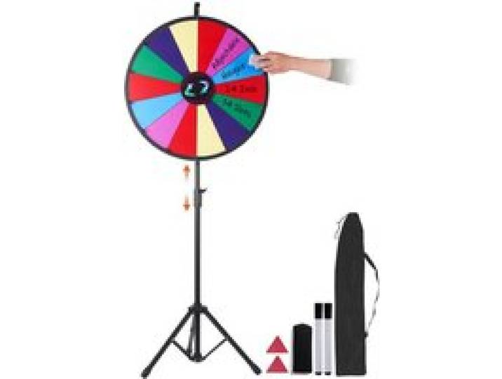 VEVOR Glücksrad (601 mm) mit 14 Fächern & Höhenverstellbarem Ständer (1125–1530 mm) & Abwischbarem Rouletterad & Aufbewahrungstasche, Drehendes Preisrad für Partys, Kneipen, Messen & Jahrmärkte