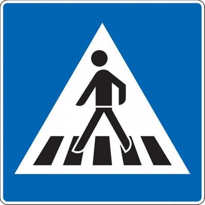 Verkehrszeichen Fußgängerüberweg rechts, Nr.350-10, Aluminium RA1, Anit-Sticker, 600x600mm