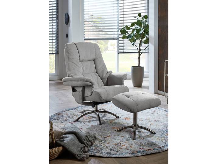 Relax-Sessel mit Hocker und Gestell aus Metall, Hellgrau