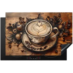 HERDABDECKPLATTE Kaffee - Vintage - Braun - Tasse - Holz Glaskeramikkochfeldabdeckung 80x52 cm