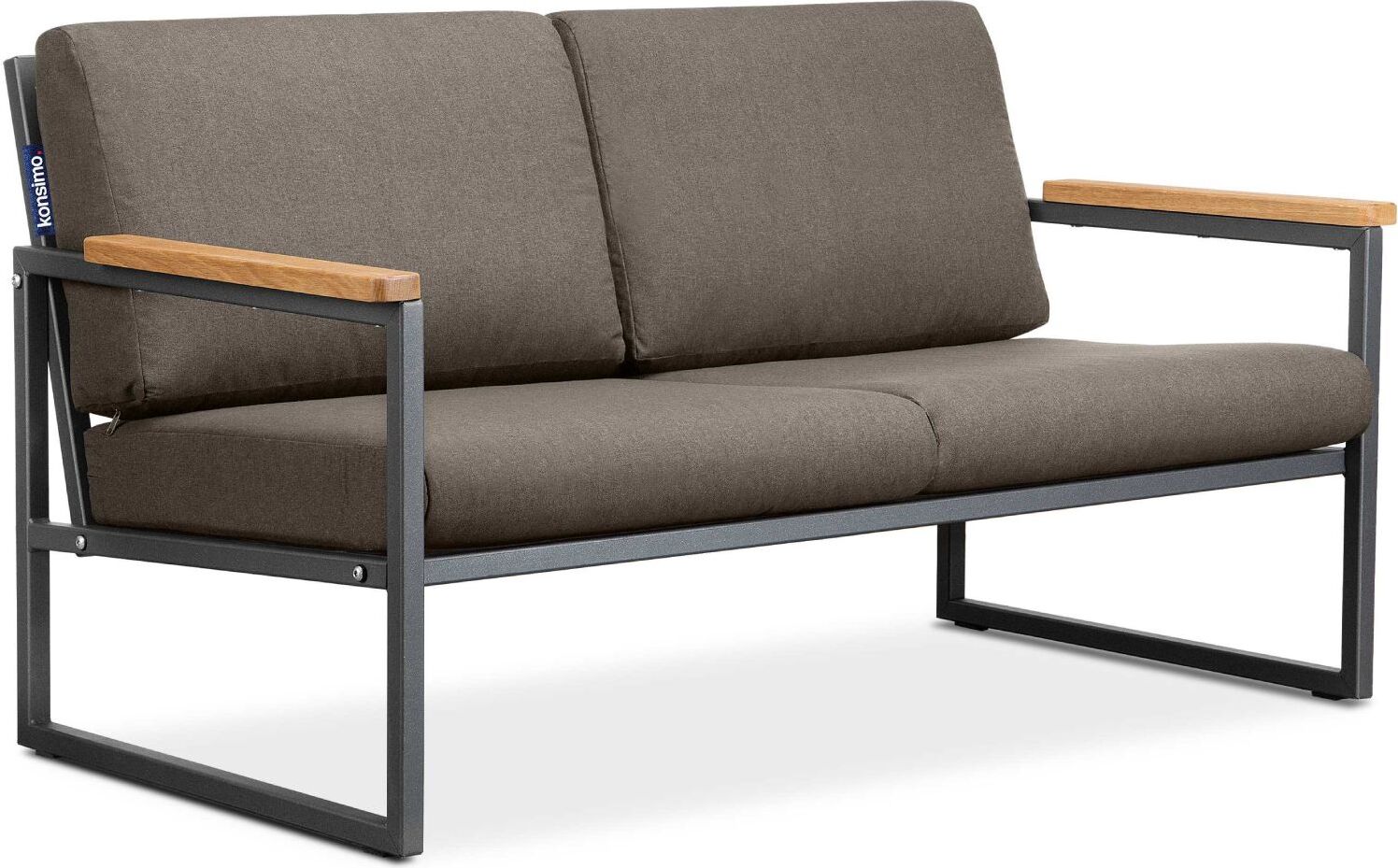 Konsimo Korrosionsbeständige Gartensofas ''TRIBO'', Anthrazit/Beige, Stahl/Schaumstoff/Stoff/Holz, Loft, 130x65x60cm
