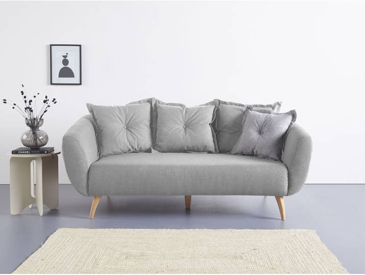 2,5-Sitzer HOME AFFAIRE Baggio modern und romantisches Design, bequem , grau, B:196cm H:80cm T:103cm, Sofas, 2 5-Sitzer, Zierkissen inklusive