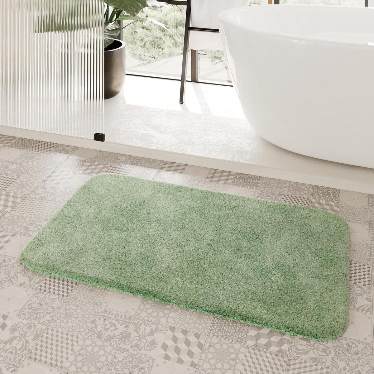 Limoengroene badmat met antislip coating voor in de badkamer, 60 x 100 cm