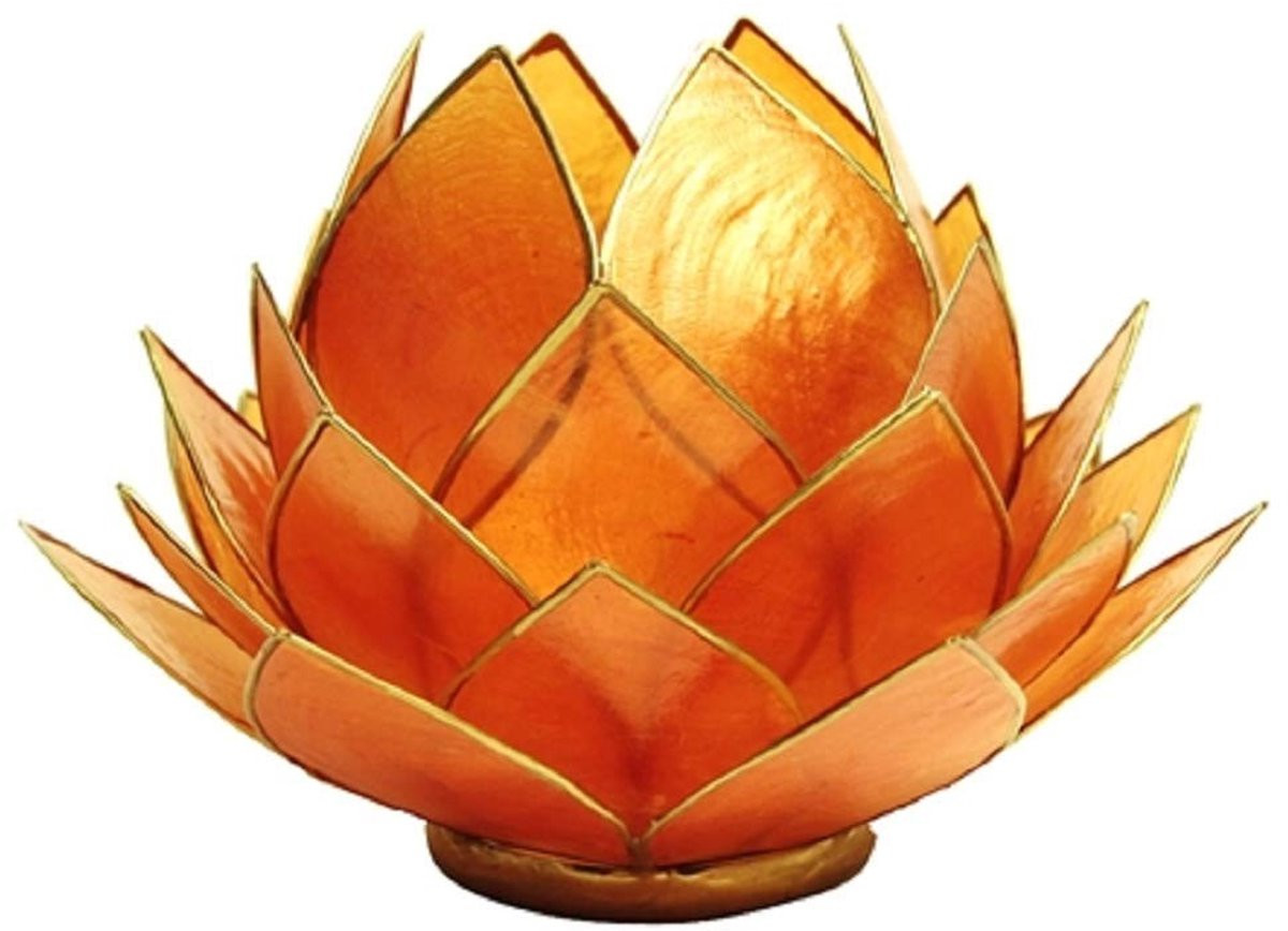 Omgoods Lotus Bloem Theelichthouder van Capiz in Oranje, 15 cm