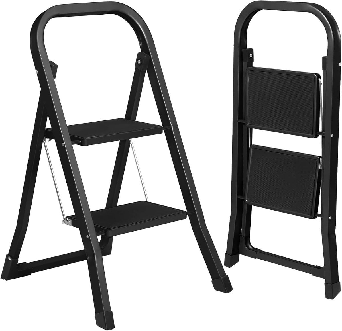 Famanu Inklapbare trapladder met 2 treden, zwart, staal