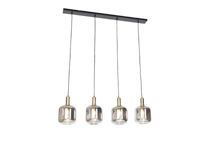 Suspension intelligente noire avec verre fumé 4 lumières avec