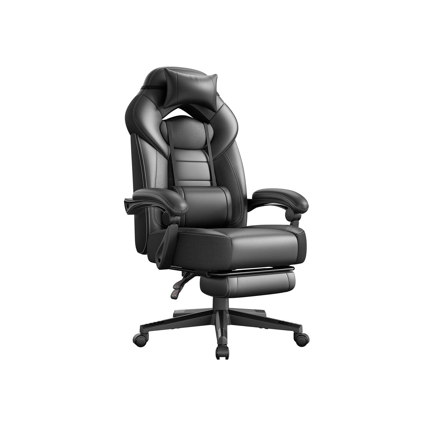 SONGMICS Gamingstuhl mit Fußstütze und Kopfstütze Schwarz OBG077B01