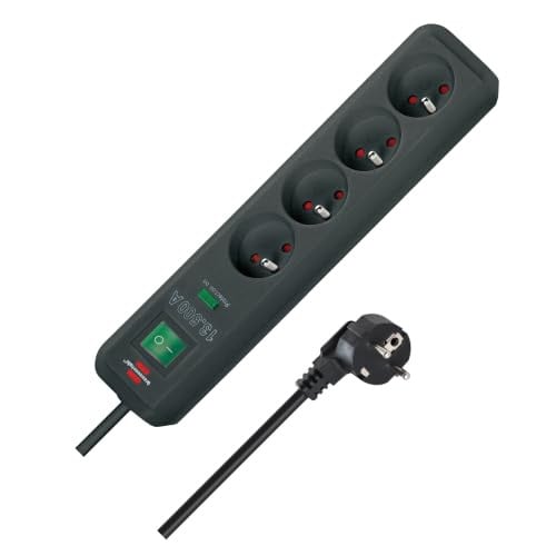 Brennenstuhl Eco stekkerdoos met 4 stopcontacten, 1,4 m, overspanningsbeveiliging 13.500 A, zwart