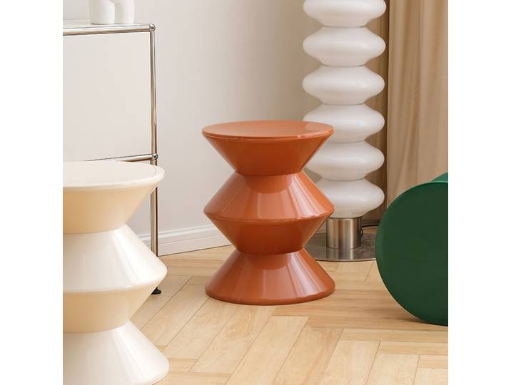 Petit tabouret rond bas en plastique à 3 pneus, pour la maison, le bureau, le salon, changement de chaussures, tabouret sablier en plastique créatif nordique