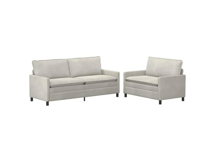 hliofuir Sofa Set 2-Teilig Samt Couch Garnitur Creme Fuer Wohnzimmer Stilvolle Polstergarnitur mit doppellagigen Kissen und robustem Metallrahmen fuer Wohnzimmer und Gaestebereich.