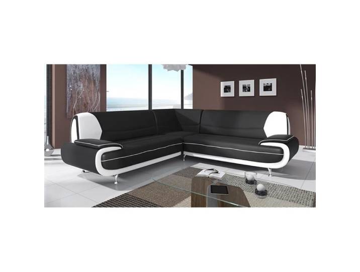 Canapé d'angle - MUZA - Design contemporain - Noir et blanc - Simili cuir