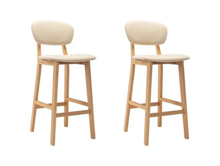 VIHHQGC Barhocker 2er Set Creme Stoff mit Fußstütze Massivholz Modernes Design, weicher Stoffbezug, stabile Buchenholzbeine, Fußstütze für Komfort