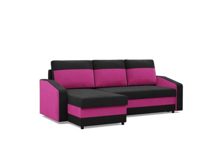 Mebligo - Ecksofa mit Schlaffunktion, Universelle Seite, Schwarz + Rosa (Mikro 15 + Mikro 28)