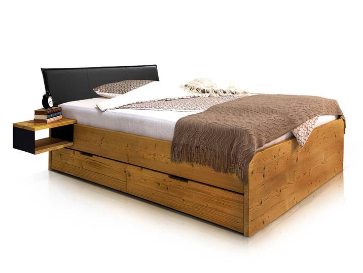 CHICO Stauraumbett mit Polsterkopfteil, Material Massivholz