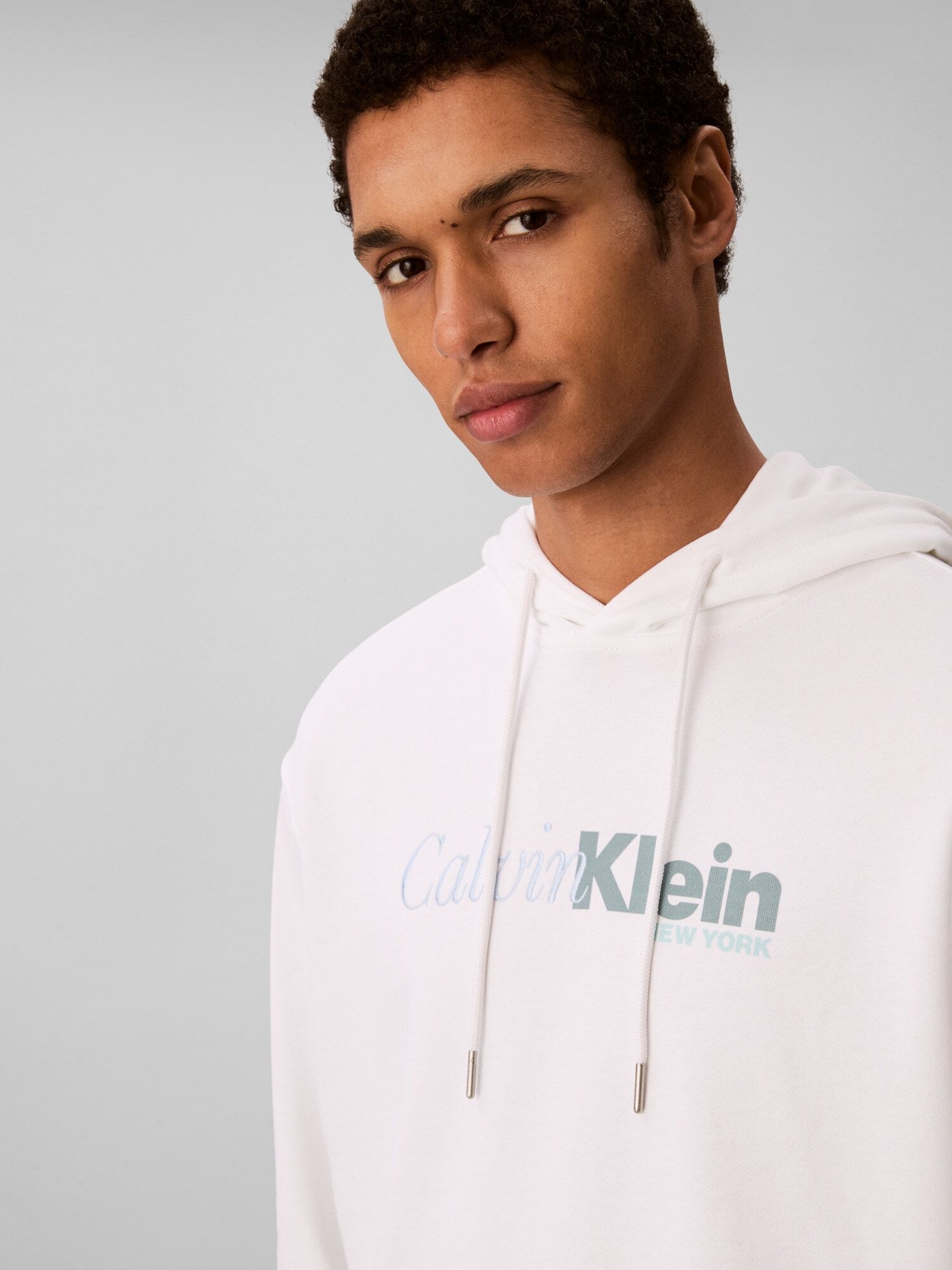Kapuzensweatshirt CALVIN KLEIN "LS EU 350TERRY CURSIVE GRAPHIC H", Herren, Gr. XXL, weiss (hellweiß), Sweatware, Obermaterial: 100% Baumwolle, unifarben, regular fit normal, Rundhals, eingesetzt Bündchen, Sweatshirts Kapuzensweatshirt, regular fit, Logo-S