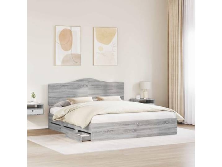 SKTQYQO Bettgestell mit Schublade, Sonoma-Grau, 180 x 200 cm Technisches Holz, modernes Design, integrierter Behälter, minimalistische Zimmer