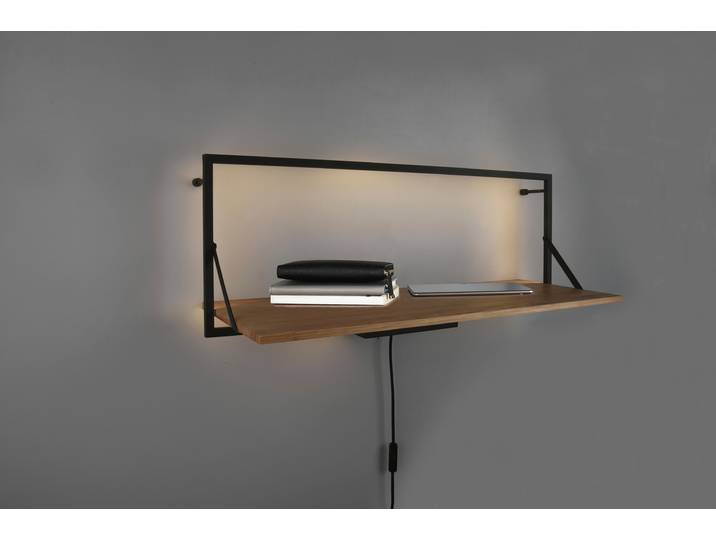 Wandregal Leonie , braun (holzfarbig), B:90cm H:30cm T:30cm, Holzwerkstoff, Metall, Regale, Wandregal, mit integriertem LED Backlight