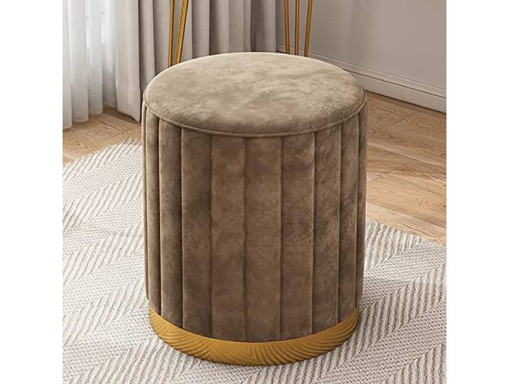IXMLDAXD Der Stuhl, Beige Velvet Ottoman Footrest - Modern Round Upholstered Stool for Living Room & Bedroom Decor(Brown)
