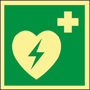 Abtec Hinweisschild ISO 7010 E010 Kunststoff, 15 x 15 cm, langnachleuchtend, Defibrillator