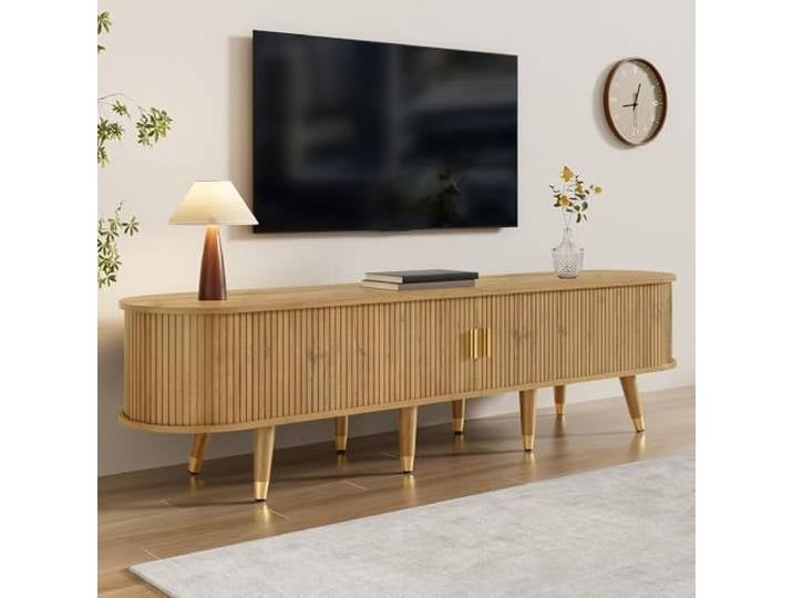 Elaimoros TV-Schrank 175cm mit Schiebetüren-offenen Fächern, Schubladen & Schrank，Holzmaserung