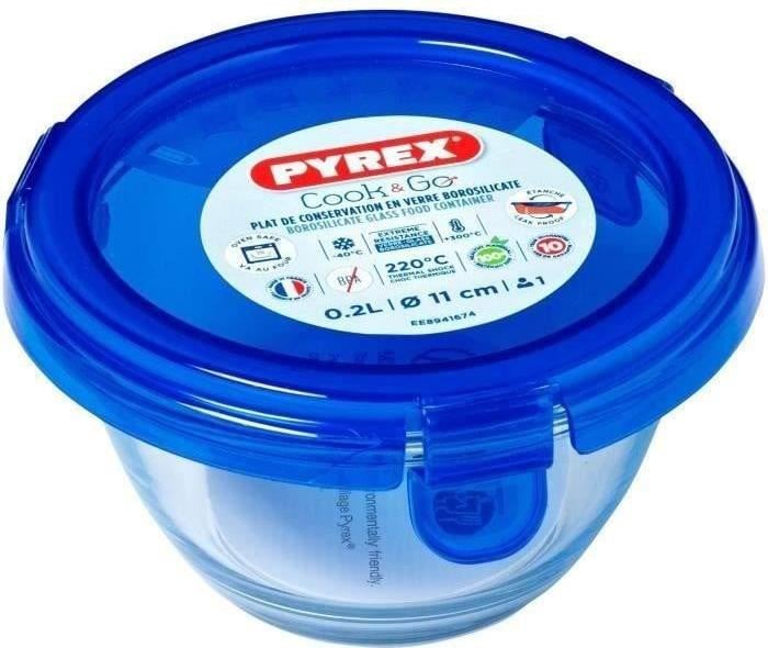 Pyrex Cook & Go ronde bewaardoos met deksel, 200 ml, borosilicaatglas, luchtdicht