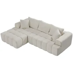 STILVORA L-förmiges Modulsofa aus Samt, Weiß, 249,94 cm, mit linker Chaiselongue