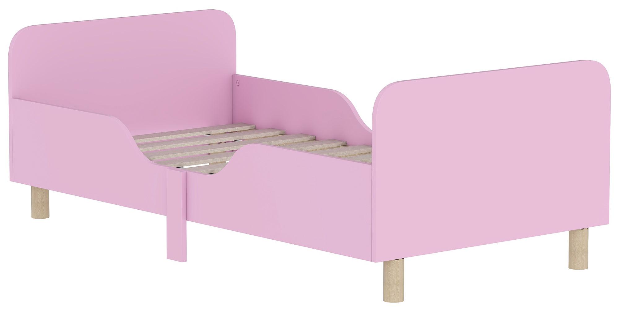 Kinderbettgestell - Einzelbett - Kinderbett - Bettgestell mit Sicherheitsgitter - Rosa Kinderbett - Kompakte Größe