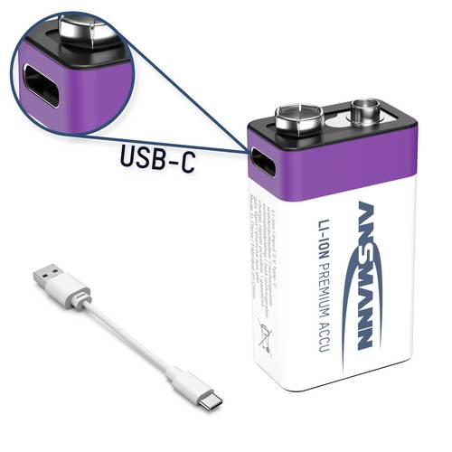 Ansmann E-Block USB-C USB-C Akku Li-Ion 400 mAh 9V 1St.