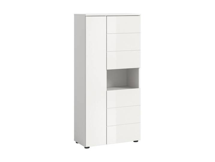 Homes & Jones Standschrank Vira (B/H/T: ca. 60/133/34 cm) in weiß/weiß hochglanz, Weiß, Recyclingholz, 60x133x34 cm, Badezimmer, Badmöbel, Midischränke