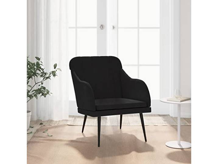 HEFZGDB Samt Sessel Schwarz 63x76x80 cm Bequemer Relaxsessel mit Metallgestell Polsterung und Schräger Rückenlehne für Entspannung und Komfort