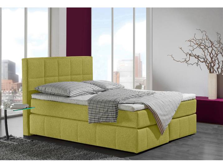 Boxspringbett, Strukturstoff, Gelb (Lemon), 152×215 cm, Mit Steppung & Bonnell-Federkernmatratze, Modern, Inosign