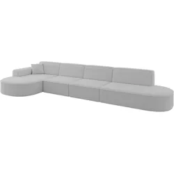 ECKSOFA Ottomane Links MARI-L3 - 413x171x79 cm Hellgrau Bouclé